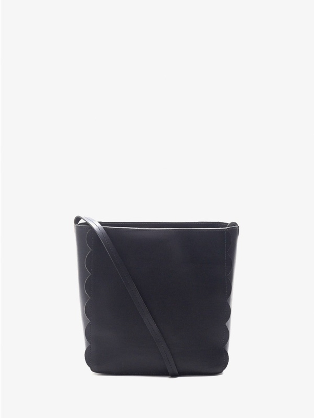 Clare V Ines Black Leather Scallop Scalloped Crossbody Bag